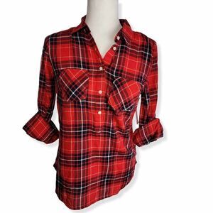 Merona Flannel  Plaid Long Sleeve 3/4 button down Shirt XS